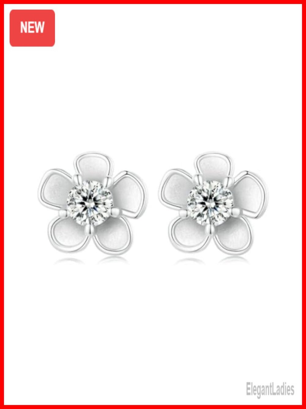 Sterling Silver Floral Stud Earrings Screw Back D-Color VVS1 Diamond Women's